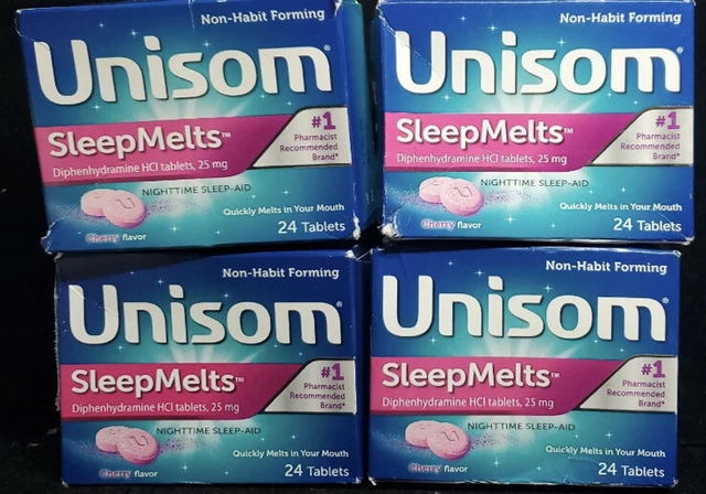4 tabletas Unisom SleepMelts 24 Ea CHERRY Difenhidramina HCl 25 mg EXP 02/2023+
