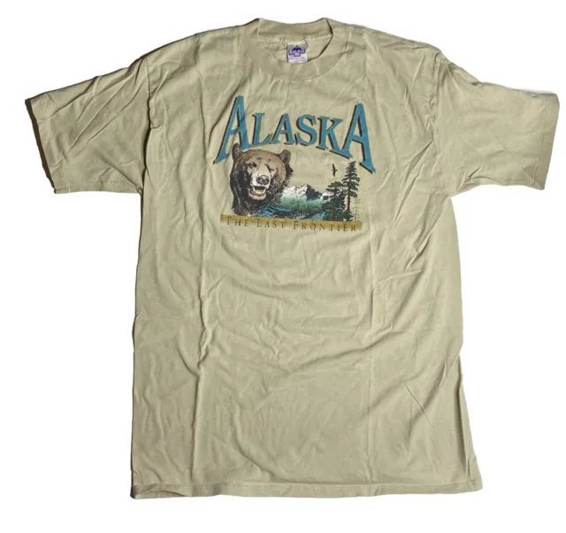 Vintage 90s Graphic Tee T-Shirt Alaska Grizzly Bear Tan Men Size XL Never Worn