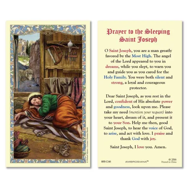 Laminated Sleeping Saint St. Joseph Holy Prayer Card Catholic