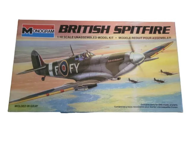 Monogram British Spitfire 1/48 Model Kit 1985 5208 Vintage NEW IN BOX