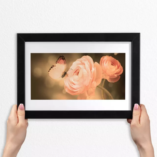Foto su MDF 30x20 Decorazione artistica da parete incorniciata Rose farfalla