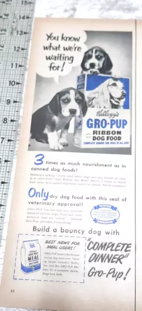 1951 Kellogg's Gro-Pup Vintage Print Ad Dog Food Complete Dinner Cute Puppies