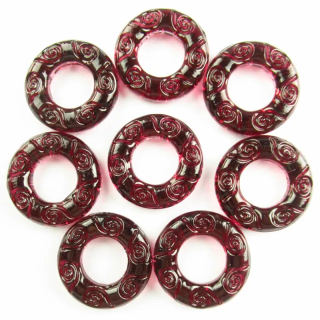 8 Pcs 30x6mm Carved Red Titanium Crystal Donut Pendant Bead