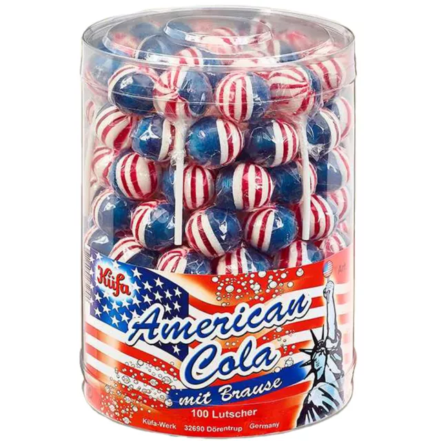 Sucette Kuffa American Cola Avec Poudre Effervescente Canette 100 Pièce 1600g