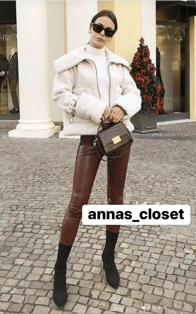 Red leather online leggings zara