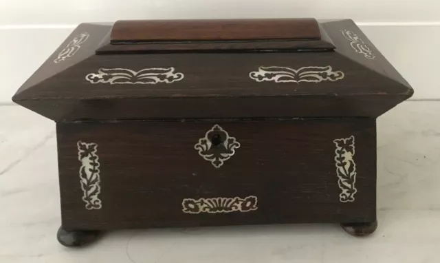 Antique Georgian /Victorian Rosewood & Mother of Pearl Tea Caddy-2 compartments