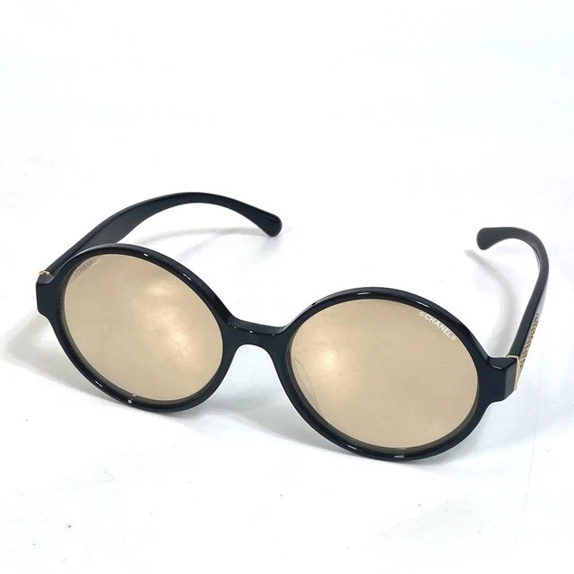Chanel Glitter Logo 71311A Cc Coco Mark Round Sunglasses Plastic Frame Bla 3WW07