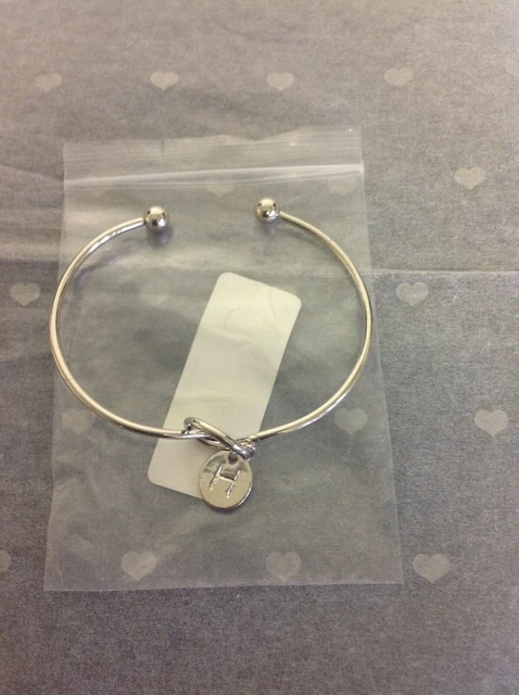 BNIB Silver Tone Knot Heart - Initial "H" Charm Bangle