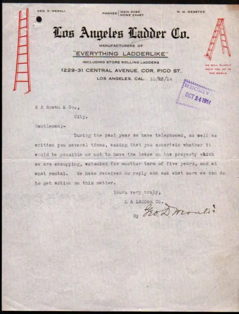 1914 Los Angeles Ladder Co - California - Vintage History Rare Letter Head Bill