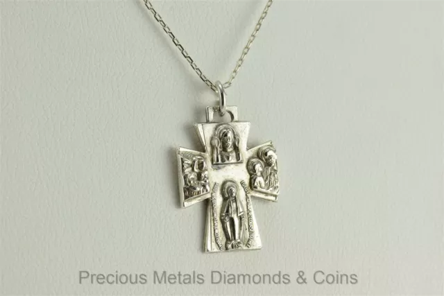 REGINA Sterling Silver Symbolic Father Son Holy Spirit Cross Pendant 18" Chain