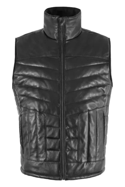 Men's FORMULA Black Vest Lambskin Quilted Puffer Real Leather Waistcoat Gilet