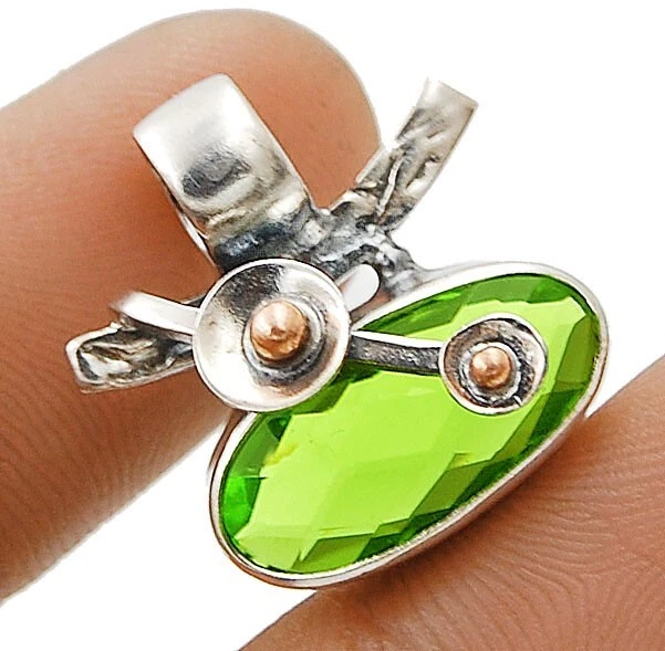Zweifarbig 2CT Peridot 925 Sterlingsilber Anhänger Schmuck 1 3/4 Zoll lang Neu mit Etikett 12-5
