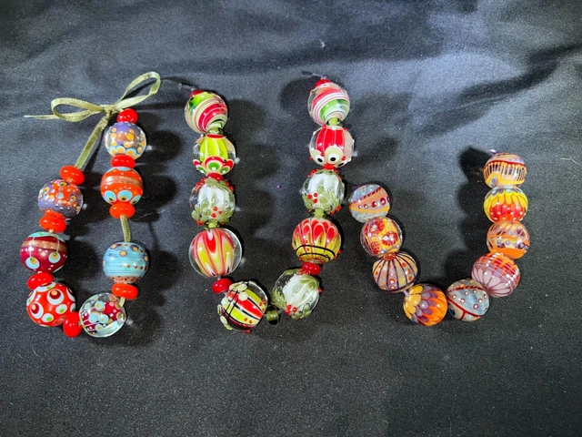 M718) New Lot 3 Handmade Unnamed Lampwork Multi Colored Art Glass Bead Strings