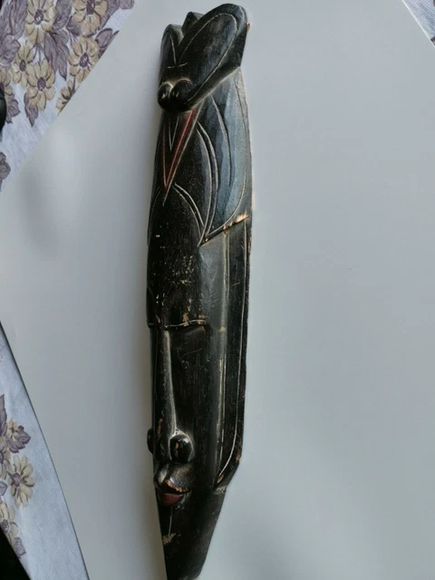Old Vintage Ethnographic Wooden Long Mask Indonesia Hand Carved and Painted 19" 5