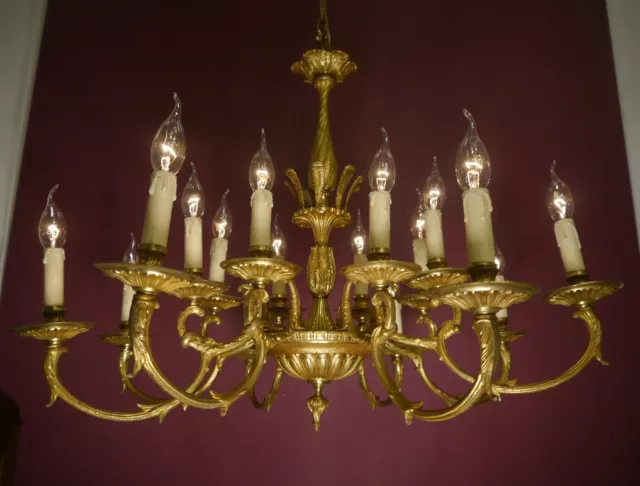 Huge 16 Light Gold Bronze French Chandelier Brass Living Room Ø 33"