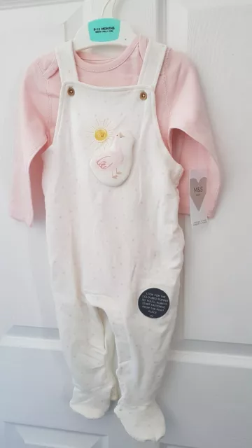 Baby Girls 2pc Pink Dungaree Set Age 9-12 Months From Marks And Spencer BNWT