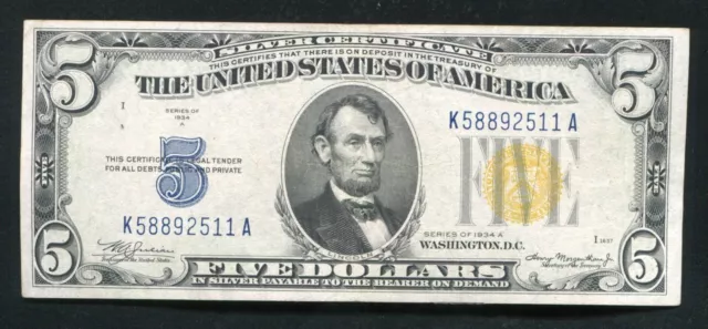 Fr. 2307 1934-A $5 Five Dollars “North Africa” Silver Certificate About Unc