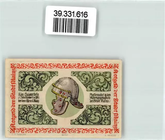 39331616 - 6500 Mainz Notgeld 25 Pfennig Legionaershelm Mainz Stadtkreis 2