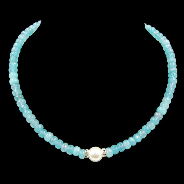 BAILYSBEADS traumhafte Aquamarin Collier Necklace Halskette mit MK Perle  P- 003