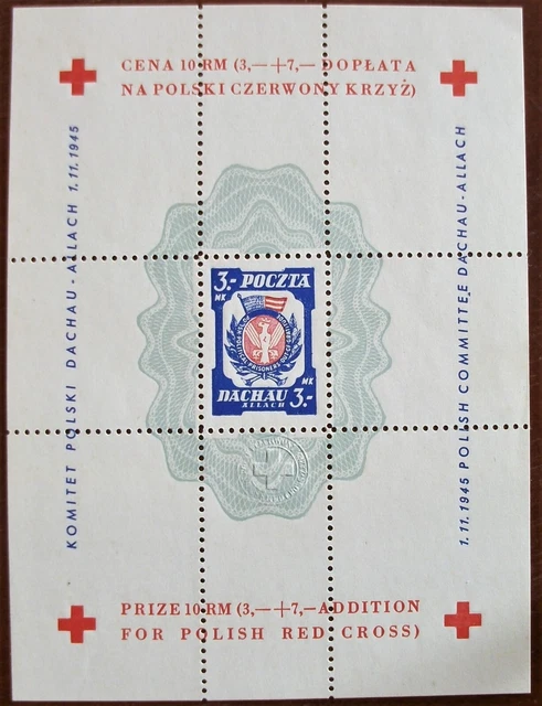 Block Polen 01. 11. 1945 Lagerpost Dachau-Allach Red Cross Ungestempelt