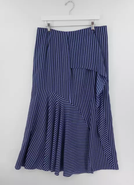 Banana Republic Maxi Skirt Womens 12 Blue Micro Stripe Cascade Ruffled Flounce