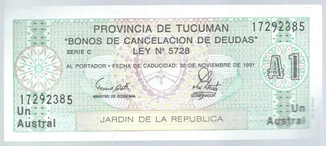 Banknote Argentinien / Argentina / Provinz De Tucuman - 1 Austral - 1991