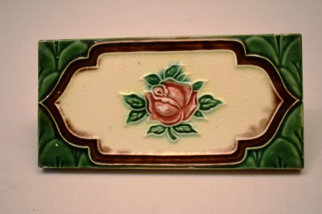 Antique Border Tile Art Nouveau Majolica Japan Rose Ceramic Porcelain Green "01