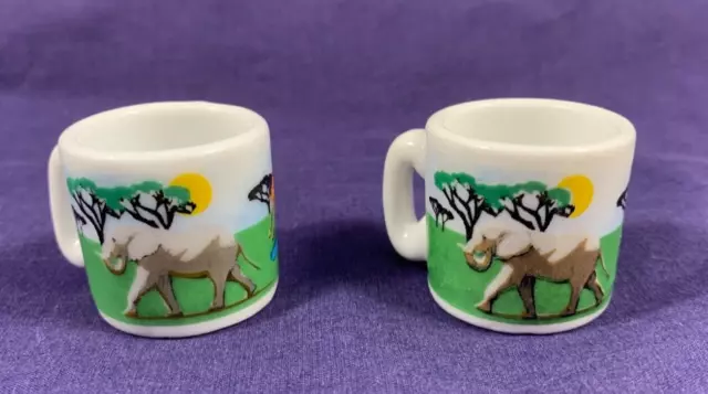 Doll House Miniature Ceramic Coffee Mugs Jungle Elephant Giraffe