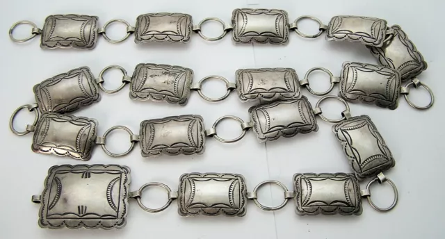 Signed Sterling Navajo Concho Belt American Indian Stamped Symbols Conchos 89g