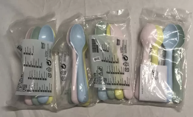 IKEA Kalas Spoons Pastel Colors Plastic 4 Sets of 4 New in Package (16 Total)