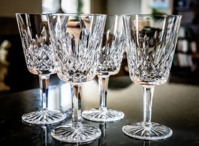 Set of 4 Waterford Crystal LISMORE 6 7/8" Water/Wine Goblets Glasses