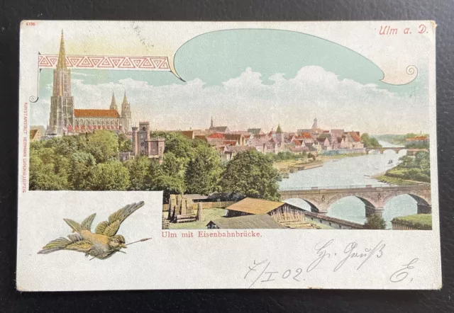 Postcard - Ulm / Danube - with railway bridge 1902 (k2)