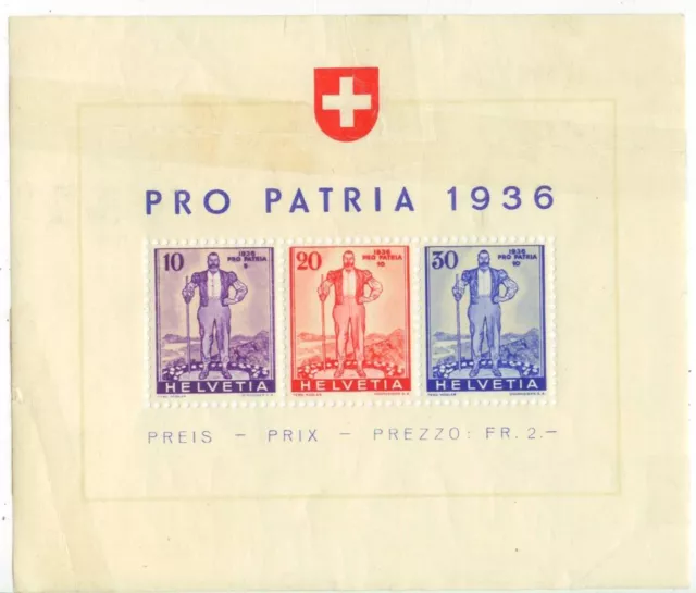 1936 Switzerland B80 souvenir sheet - MH