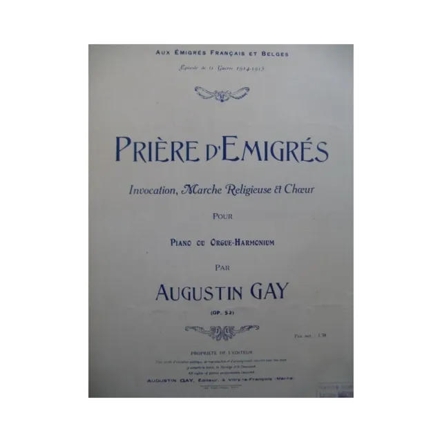GAY Augustin Prière d'Emigrés Piano ou Orgue Harmonium