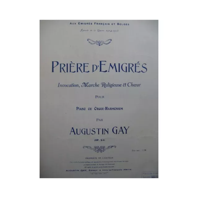 GAY Augustin Prière d'Emigrés Piano ou Orgue Harmonium