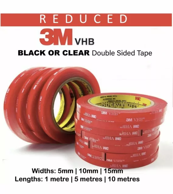 DOUBLE SIDED TAPE 3M Extra Strong, Heavy Duty Adhesive Sticky Tape Black Clear 3