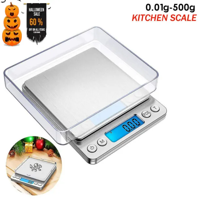 Digital Kitchen Scales LCD Food Weight Postal Scale Electronic 0.01g 500g UK