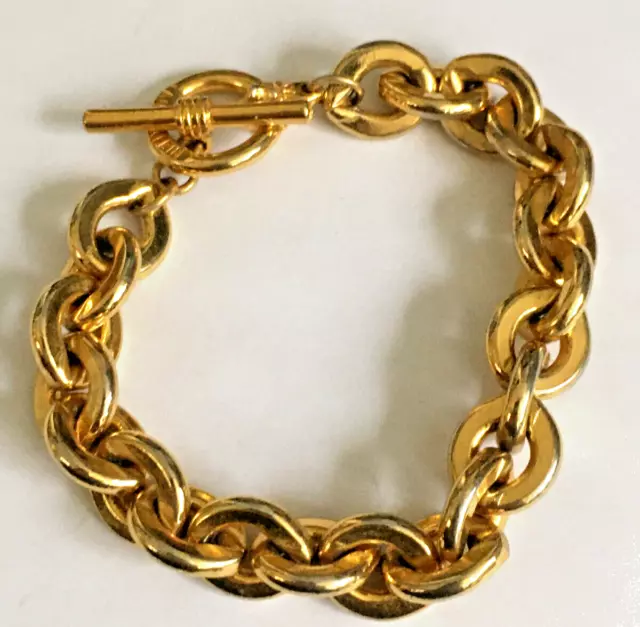 Signed Anne Klein Lions Head Gold Tone Chain Bracelet Toggle 8" Nice