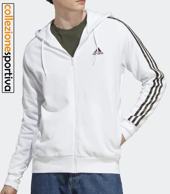 FELPA UOMO/DONNA ADIDAS ESSENTIALS 3-STRIPES FULL-ZIP- IC9836 col. bianco/verde