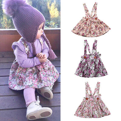 UK Infant Toddler Baby Girls Floral Party Princess Strap Skirt Bib Dress Outfits