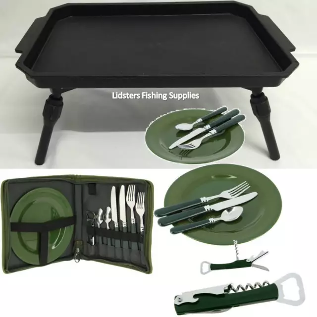 New Plastic Fishing Bivvy Bait Table Coarse Carp + NGT Picnic Day Cutlery Set