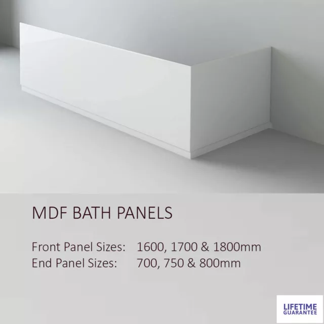 High Gloss White MDF Wooden Bath Adjustable Panel & Plinth Front End Many Sizes