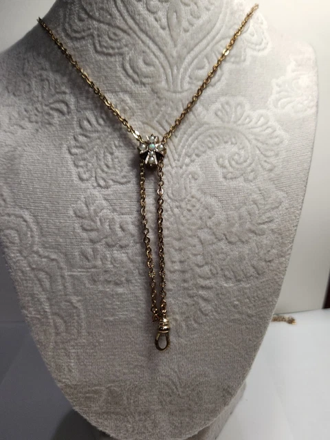 Antique HDM & Co Gold Filled WATCH CHAIN Ornate Cross  Fob Victorian Art Deco