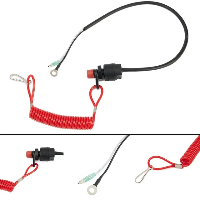 Lanière D’Arrêt D’Urgence Moteur Hors-Bord 22 Mm – Coupe-Circuit Sécurité Noir/Rouge