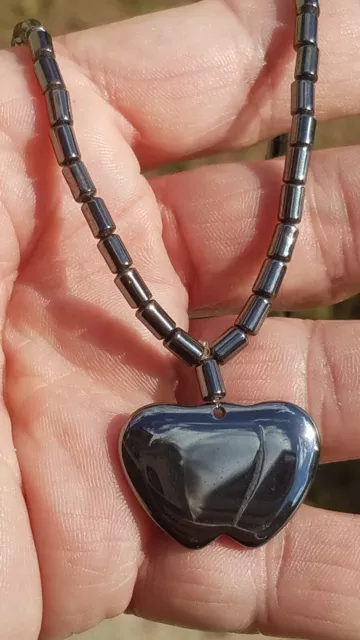 💍 Magnifique Collier Double coeur en HÉMATITE véritable - 40 cm - Artisanat