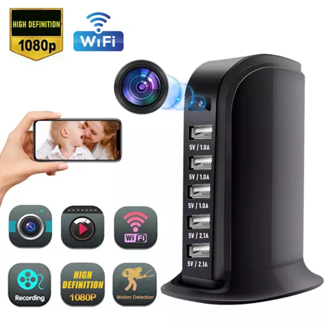 WiFi USB Tower Charger 1080P 2MP  Surveillance Camera Motion Activated Security.