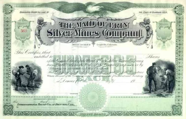 19__ Maid of Erin Silver Mines Stock Certificate
