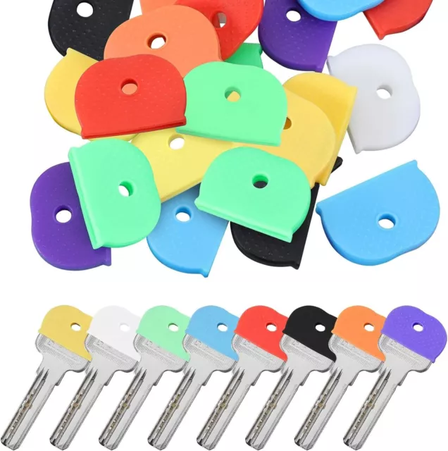 10 x Coloured Key Top cover Caps Assorted Head Covers ID Tag Cap Ring Keyring