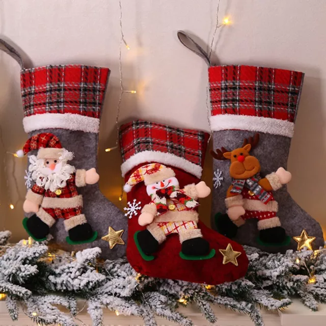 Calze bambola natalizia a scacchi calze caramelle divertenti e festive per bambini
