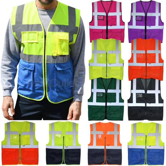 Hi Vis Vest Zip Fastening Executive Waistcoat ID Pocket Reflective Tape Work Top